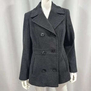 KRISTEN BLAKE Size 14 Women's Charcoal Wool/Cashmere‎ Double Breasted Coat Vtg